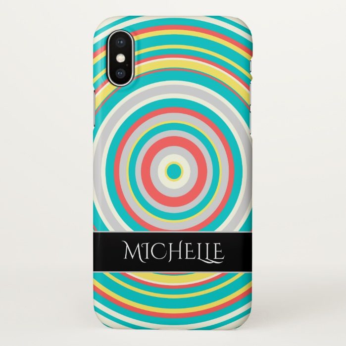 Multi-Colored Ring/Circle Pattern + Custom Name iPhone X Case