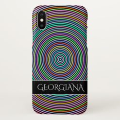 Multicolored Circles/Rings Pattern + Custom Name iPhone X Case