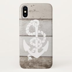 Nautical Sailing Anchor On Faux Wood -printed flat iPhone X Case