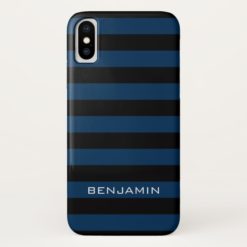 Navy Blue and Black Rugby Stripes with Custom Name iPhone X Case
