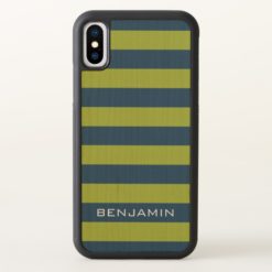Navy Blue and Lime Green Rugby Stripes Custom Name iPhone X Case
