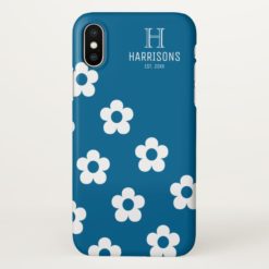Ocean Blue Floral Personalized Family Name iPhone X Case