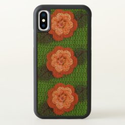 Orange Floral Lawn Green Crochet Print Wood Bumper iPhone X Case