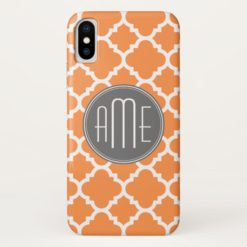 Orange and Gray Quatrefoil Pattern Monogram iPhone X Case