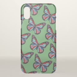 Ornate Patterned Butterflies on Green iPhone X Case