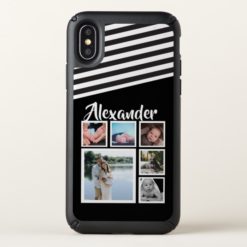 Personalized 6 photo black white striped speck iPhone x Case