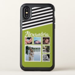 Personalized 6 photo bright green and striped speck iPhone x Case
