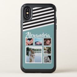 Personalized 6 photo teal green and striped speck iPhone x Case