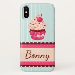 Personalized Pink Cupcake Mint Blue Background iPhone X Case