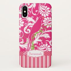 Personalized Vintage Pink Damask Love Bird iPhone X Case