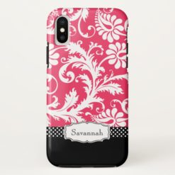 Personalized Vintage Pink and Black Damask iPhone X Case