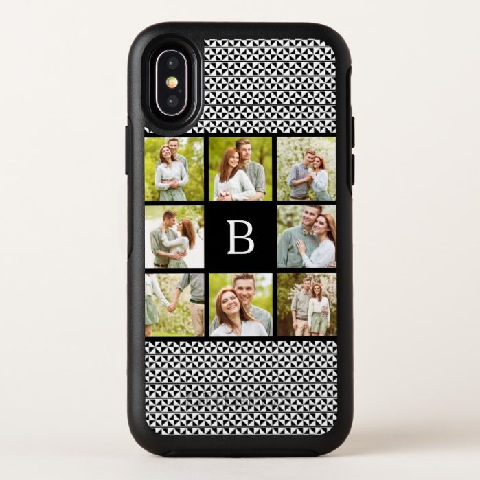 Photo Collage | Black & White Custom Monogram OtterBox Symmetry iPhone X Case