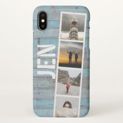Photo Collage of Travel Memories. Blue Beach Wood. iPhone X Case