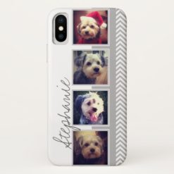 Photo Collage with Gray White Chevron Pattern iPhone X Case