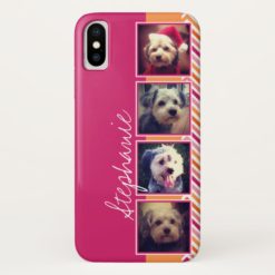Photo Collage with Hot Pink and Orange Chevrons iPhone X Case
