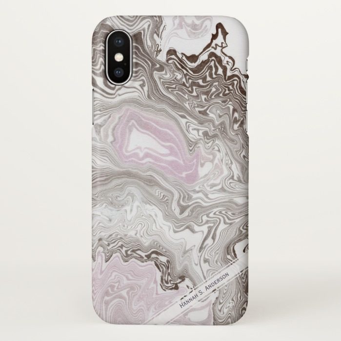 Pink Brown & Gray Marble | Personalized Monogram iPhone X Case