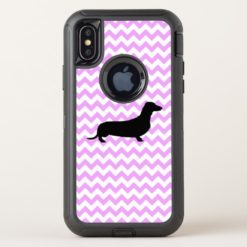 Pink Chevron With Dachshund Silhouette OtterBox Defender iPhone X Case