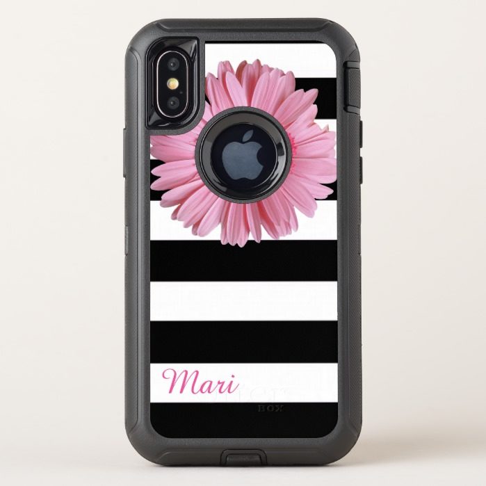 Pink Flower Striped Otterbox iPhone X Case