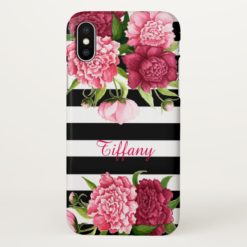 Pink Flowers and Stripes iPhone X Case