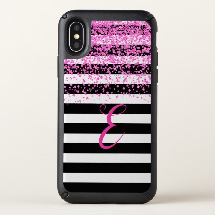 Pink Glitter on Stripes iPhone X Case