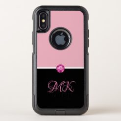 Pink Glitzy Girly Monogram Design OtterBox Commuter iPhone X Case