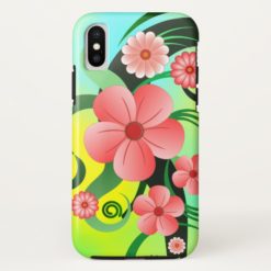 Pink Green and Yellow Tropical Hibiscus Floral iPhone X Case