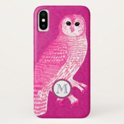 Pink Monogram Damask Owl Personalized iphone Case