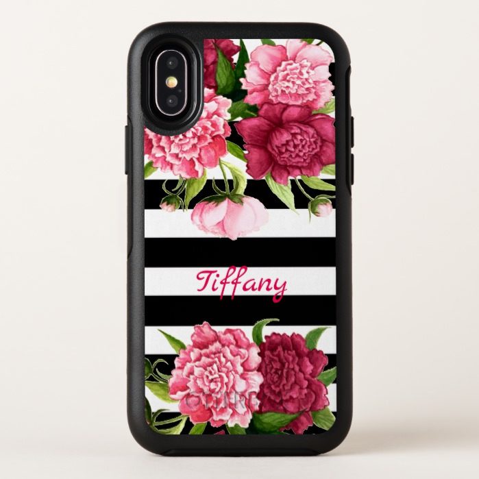 Pink Peonies Striped Otterbox iPhone X Case