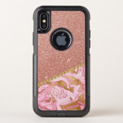 Pink Rose Gold Glitter and Sparkle Marble OtterBox Commuter iPhone X Case