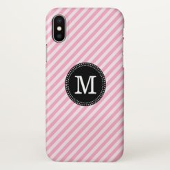 Pink Stripes Monogram iPhone X Case
