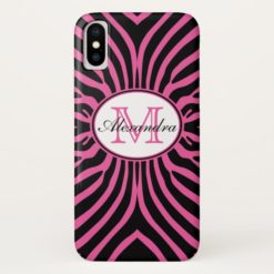 Pink and Black Zebra Stripes Monogram iPhone X Case