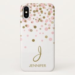 Pink and Gold Foil Girly Confetti Monogram iPhone X Case