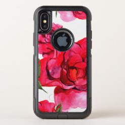 Pink and Red Watercolor Roses on White OtterBox Commuter iPhone X Case