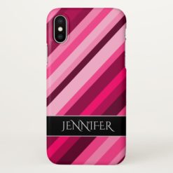 Pink/Magenta Stripes Pattern + Custom Name iPhone X Case