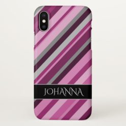 Pink/Purple/Grey Stripes + Custom Name Phone Case