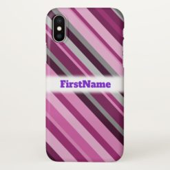 Pink/Purple/Grey Stripes; Custom Name Phone Case