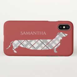 Plaid Dachshund on Red iPhone X Case
