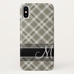 Plaid Pattern with Monogram - black white taupe iPhone X Case