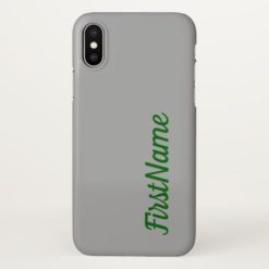 Plain Dark Grey Background w/ Dark Green Name iPhone X Case