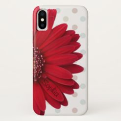 Polka Dot Red Daisy Custom Name iPhone X Case
