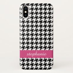Preppy Houndstooth Pattern - Black and Hot Pink iPhone X Case