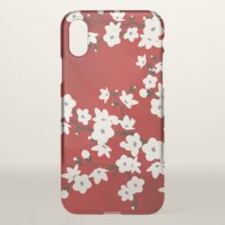 Pretty Floral Red White Cherry Blossom iPhone X Case