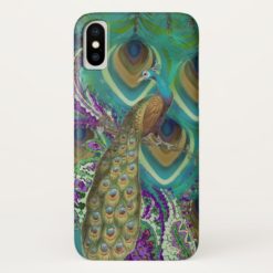 Purple Navy and Copper Paisley Peacock & Feathers iPhone X Case