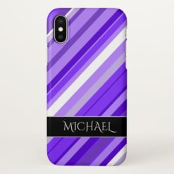 Purple and White Striped Pattern + Custom Name iPhone X Case