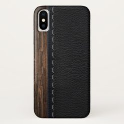 Realistic Wood and Stitched Leather Texture iPhone X Case