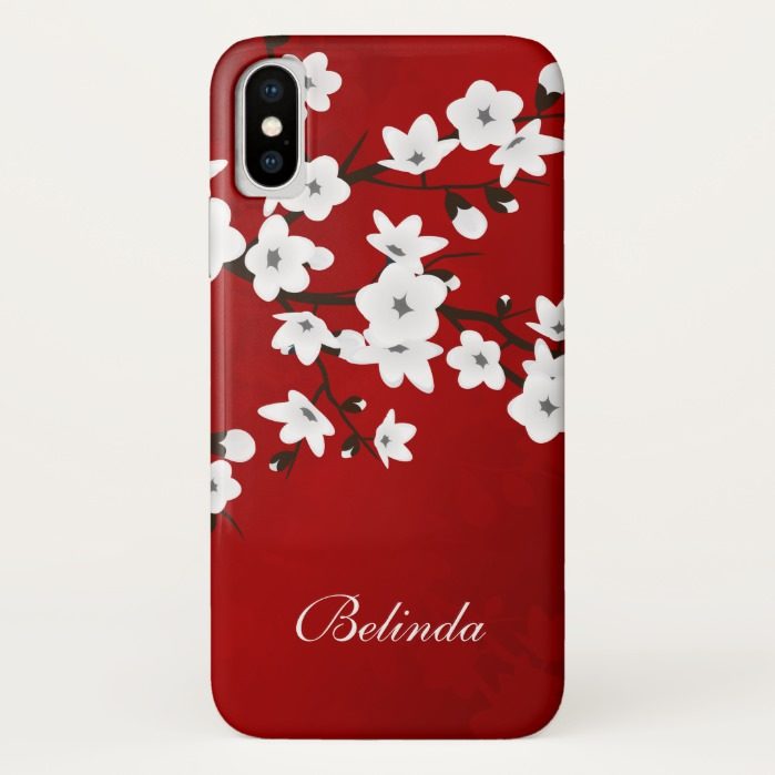 Red Black And White Cherry Blossom Monogram iPhone X Case