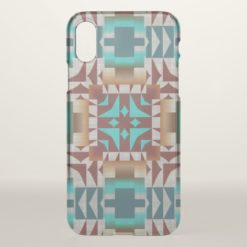 Red Brown Turquoise Teal Tribal Mosaic Pattern iPhone X Case