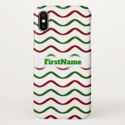 Red & Green Wavy Lines Pattern Custom Name iPhone X Case