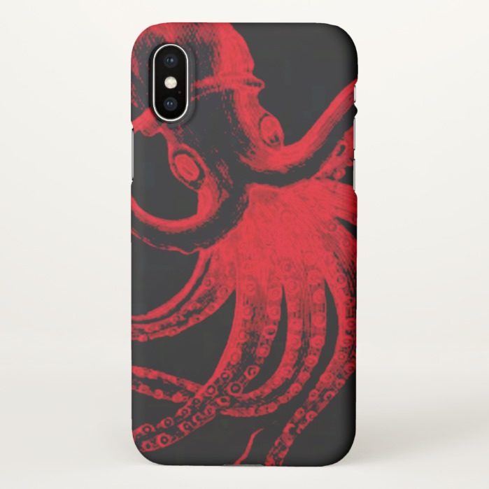 Red Octopus Black Nautical Creature Monster iPhone X Case
