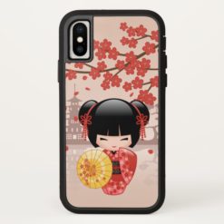 Red Sakura Kokeshi Doll - Japanese Geisha iPhone X Case